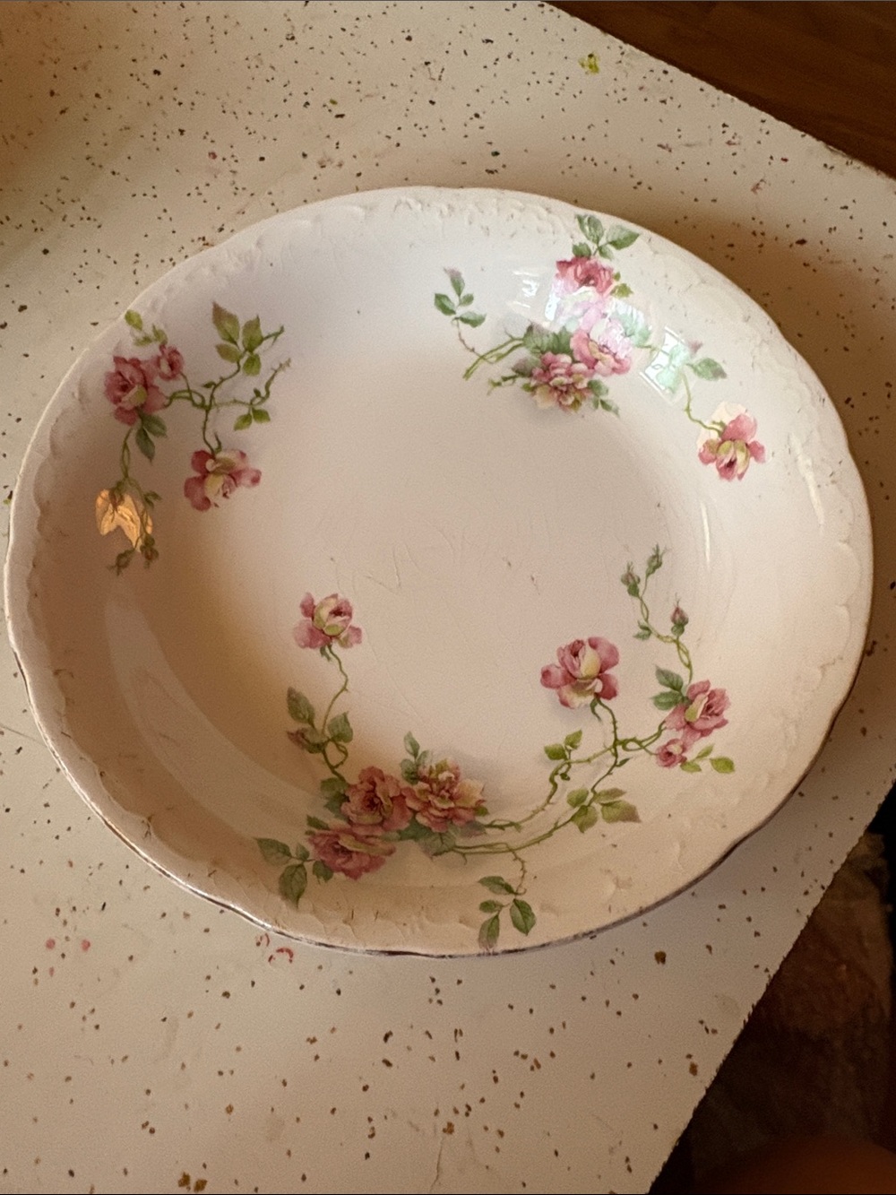 Vintage-Pink Floral Ceramic Serving Bowl. No cracks or chips.